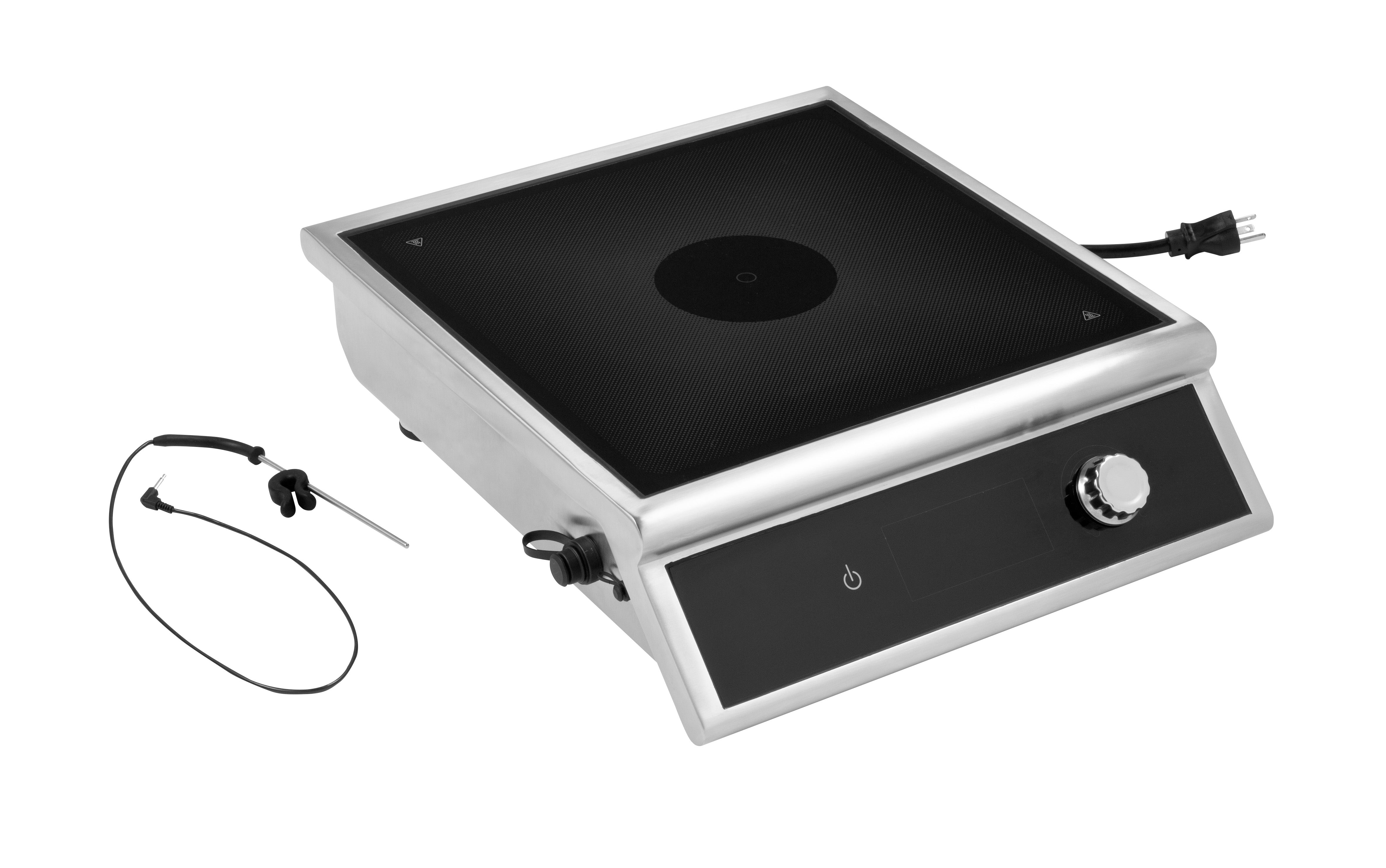 2600-watt high power induction range with temperature control probe, stainless case, and glass top