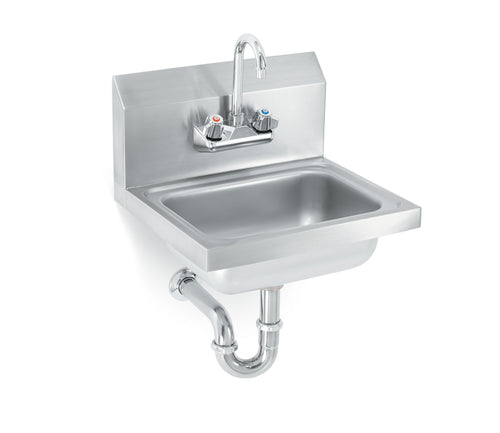 Wall-mount stainless steel hand sink with strainer, gooseneck faucet and P-trap